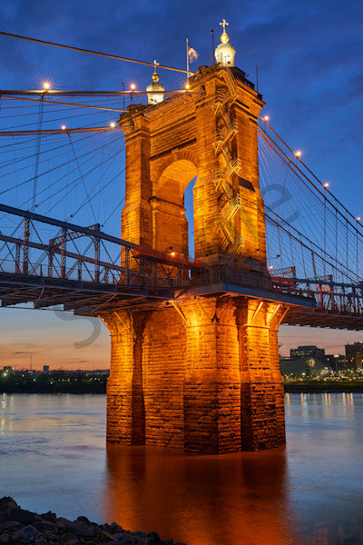 Fine art cityscape photography of roebling bridge over ohio river in Cincinnati by Patrick J. Quigley