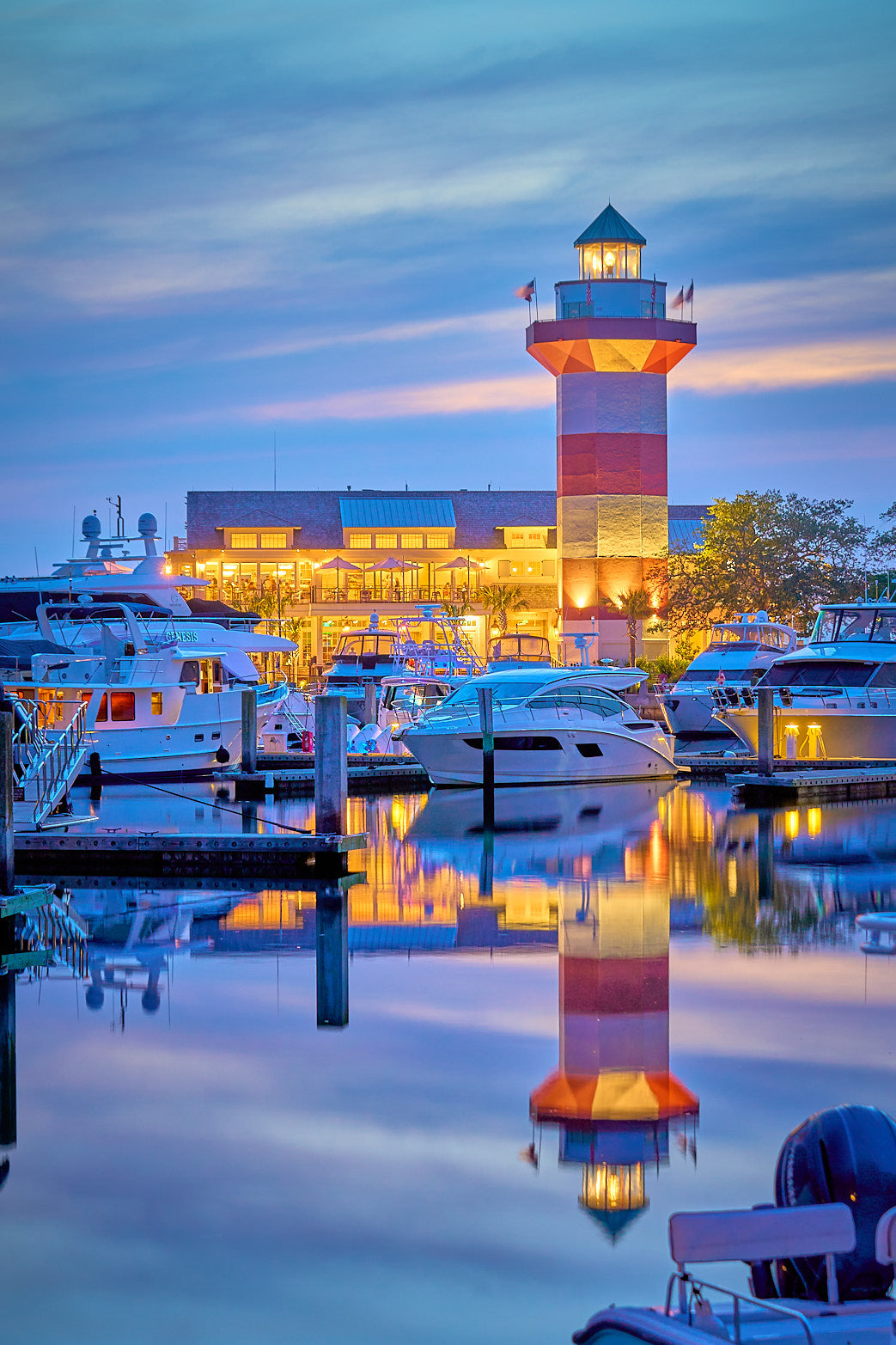 Fine art landscape photography of harbour lights in Harbour Town, Hilton Head Island by Patrick J. Quigley